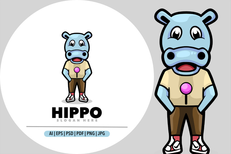 Hippo-Maskottchen-Cartoon-Illustration-Design-Vorlage - Eigenschaften Bild 1