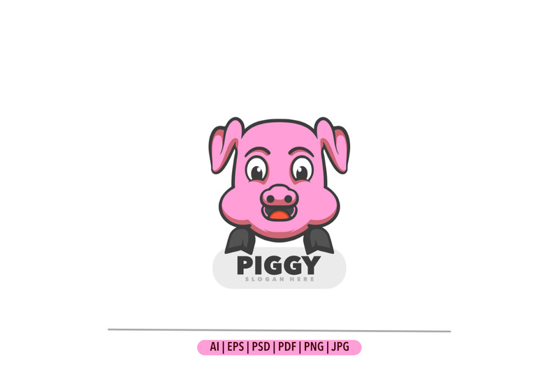 Pig pink head mascot logo design simple - Features Image 1