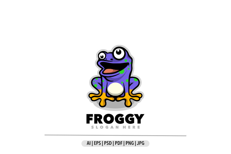 Fioletowe logo kreskówka maskotka żaba - Obraz funkcji 1