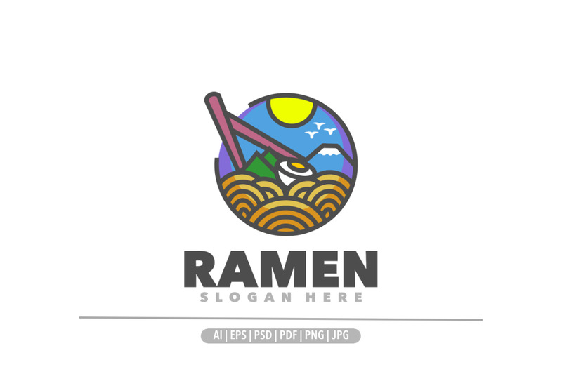 Illustrazione del design del logo della montagna Fuji Ramen - Caratteristiche Immagine 1