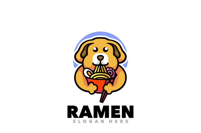 Disegno del modello del logo del fumetto della mascotte del cane ramen - Caratteristiche Immagine 1