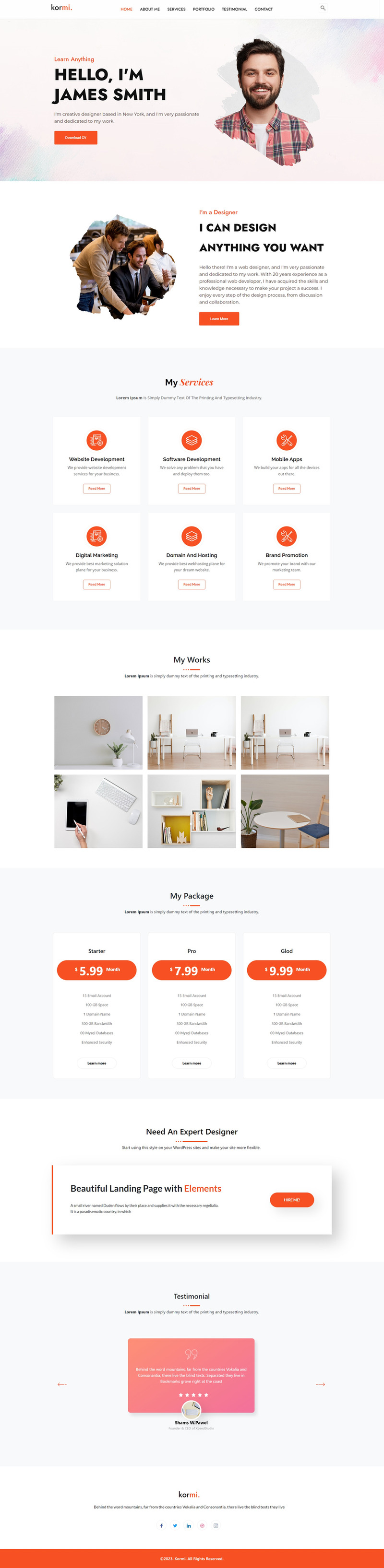 Kormi - Persönliches Portfolio One Page WordPress Theme - Eigenschaften Bild 1