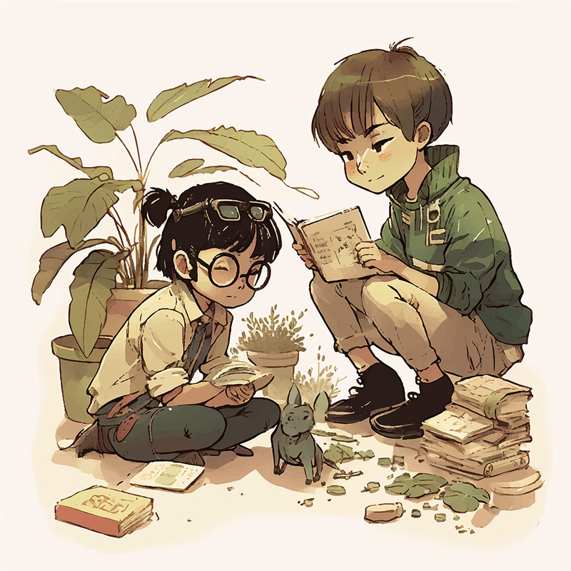 Dans le style de Hayao Miyazaki Two Young Illustration Vector - Caractéristiques de l’image 1