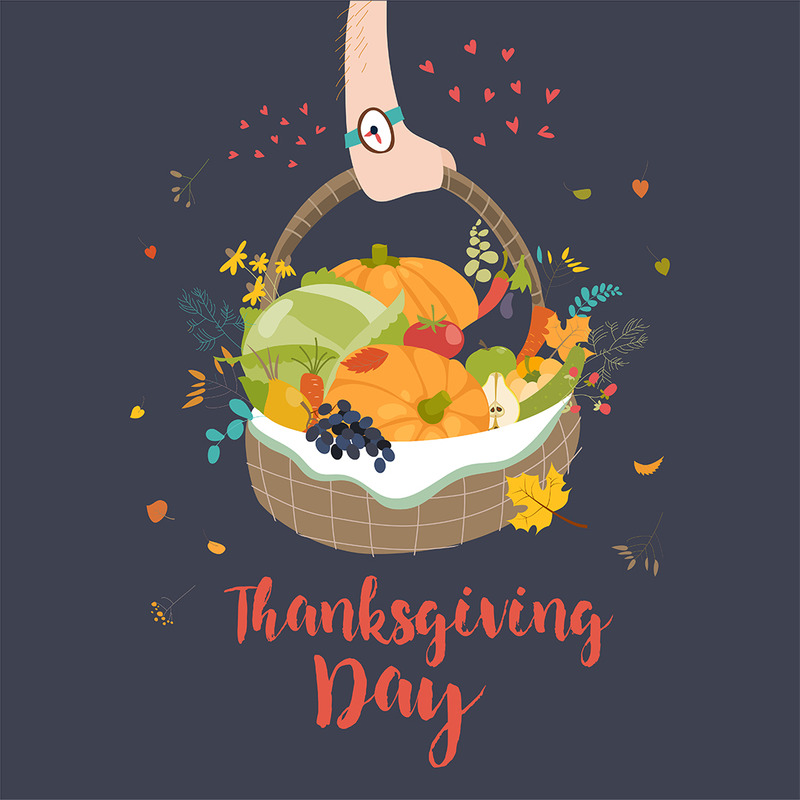 Träkorg med vektorgrönsaker Happy Thanksgiving illustration - Features Image 1