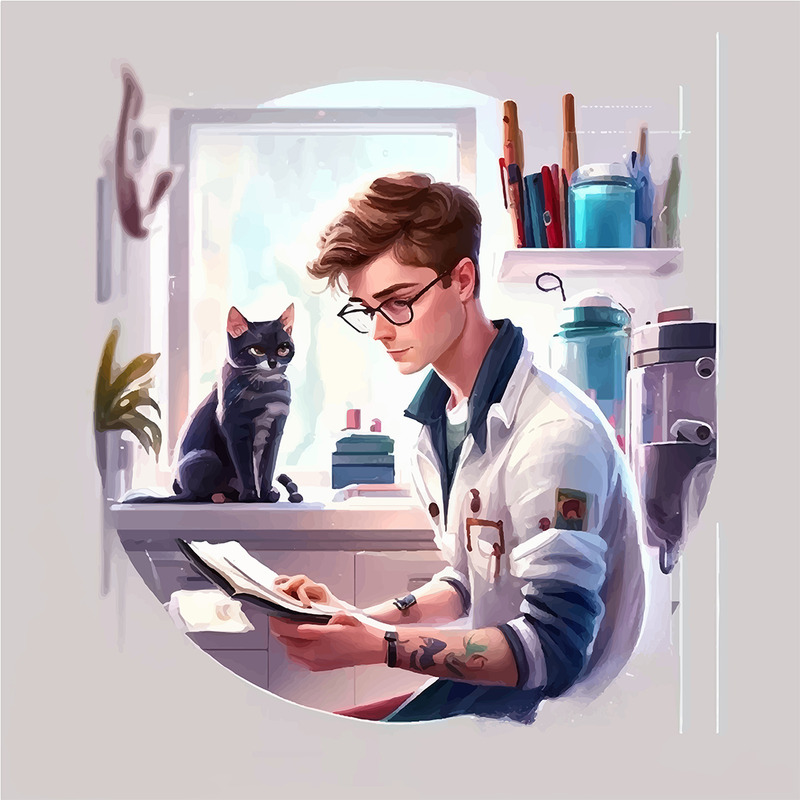Tecknad stil Man veterinär ung arbetar i den vita illustrationen vektor - Features Image 1