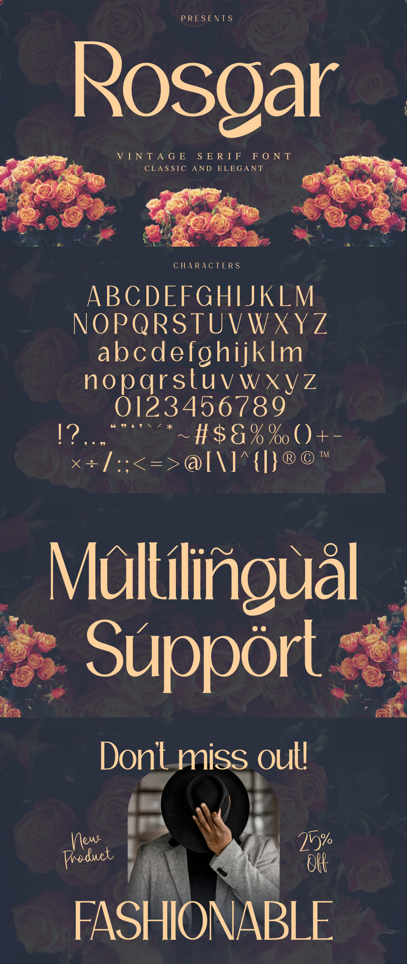 Rosgar Vintage Display Serif Font - Features Image 1