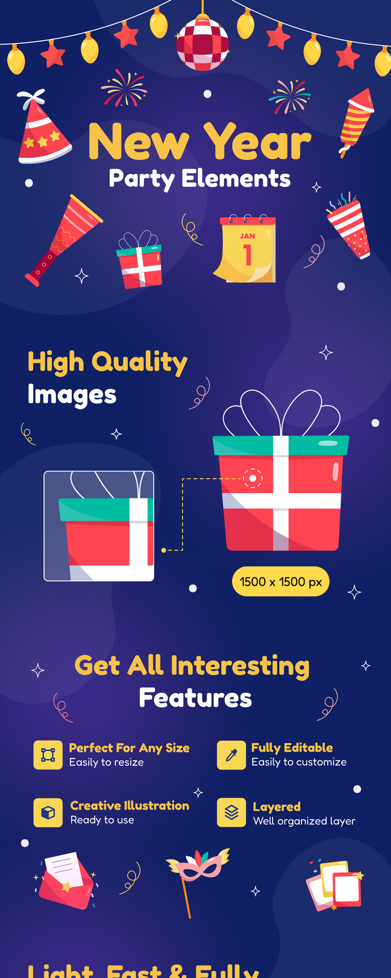 Revelry - набор иллюстраций элементов новогодней вечеринки - Features Image 1