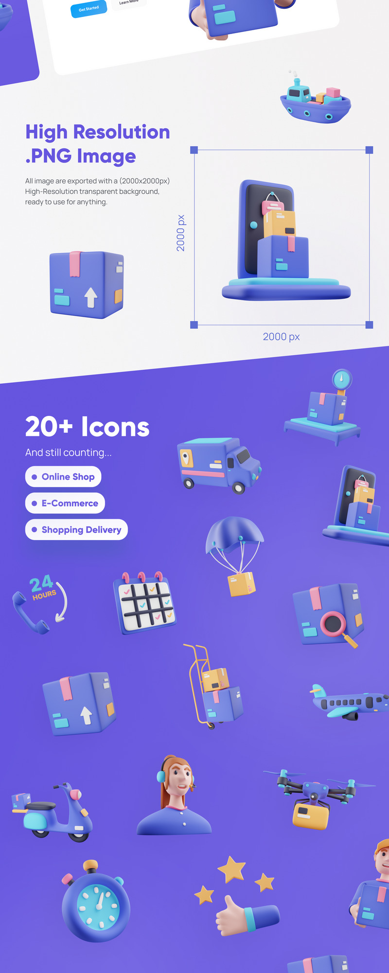 Deliverly - Online Shopping Delivery 3D Icon Set - Features Image 2