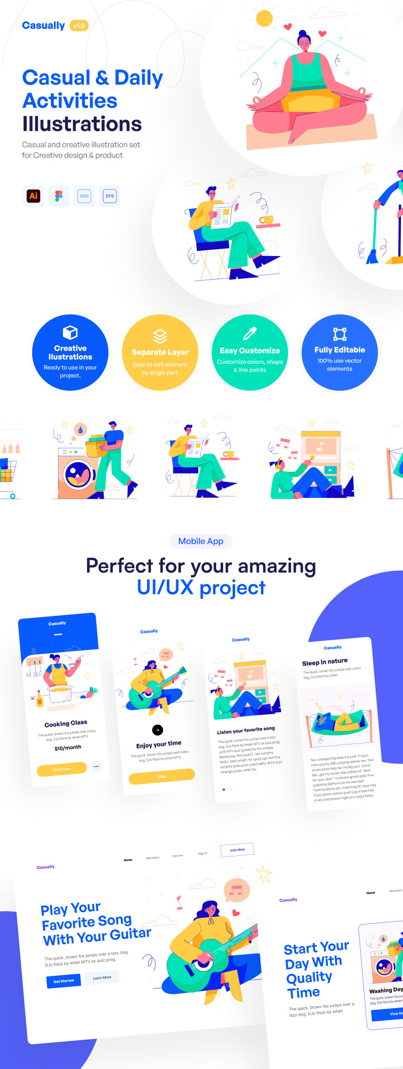 Casually - Casual och dagliga aktiviteter Illustration Set - Features Image 1