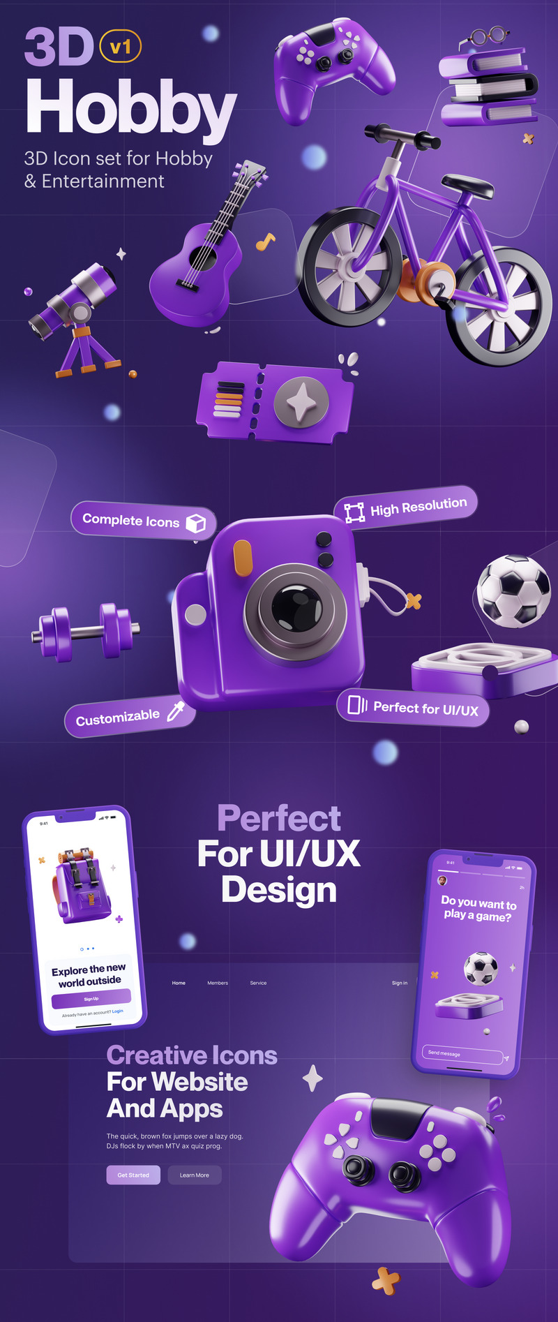 Unterhaltung - 3D-Icon-Set für Hobby und Unterhaltung - Eigenschaften Bild 1