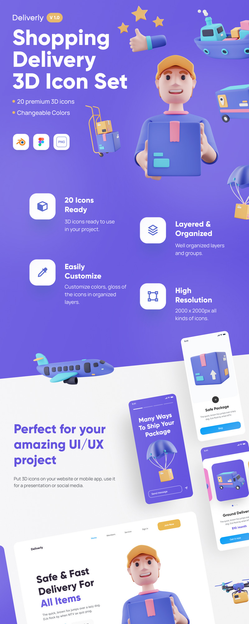 Deliverly - Online Shopping Delivery 3D Icon Set - Features Image 1