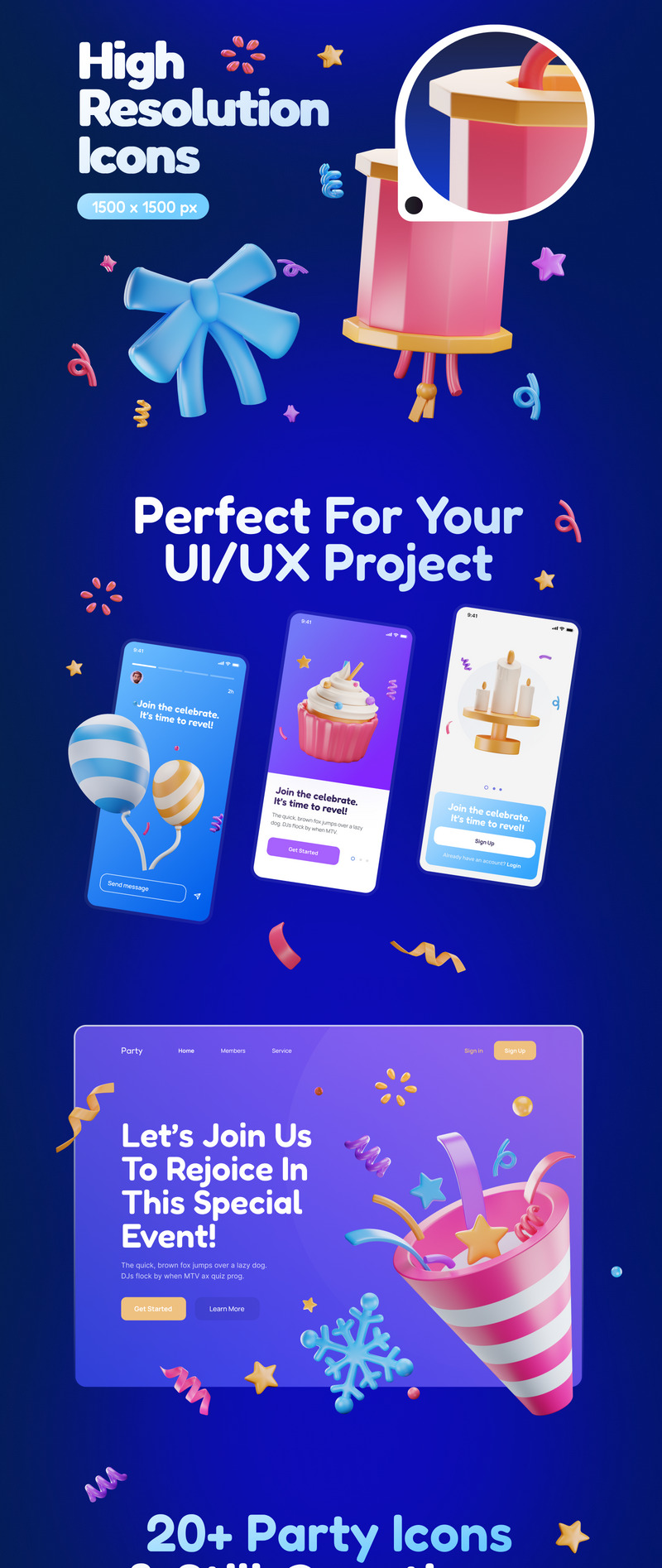 Sparkly - Parti ve Kutlama 3D Simge Seti - Features Image 2