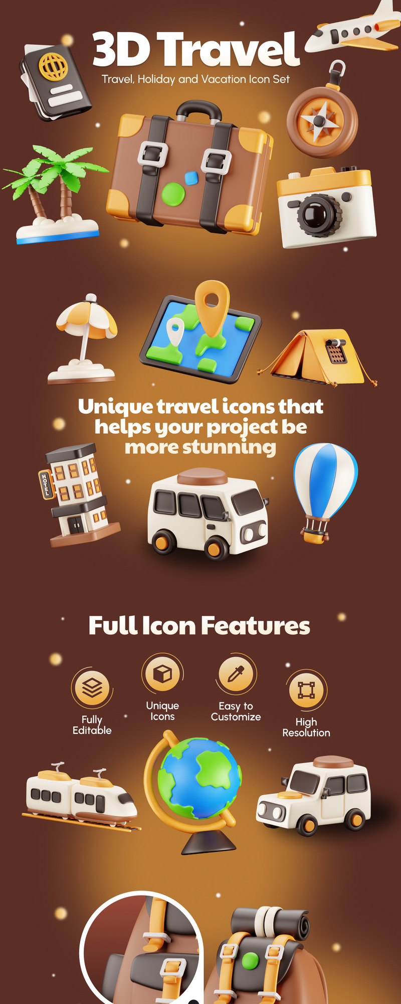 Travy - Set di icone 3D da viaggio - Caratteristiche Immagine 1