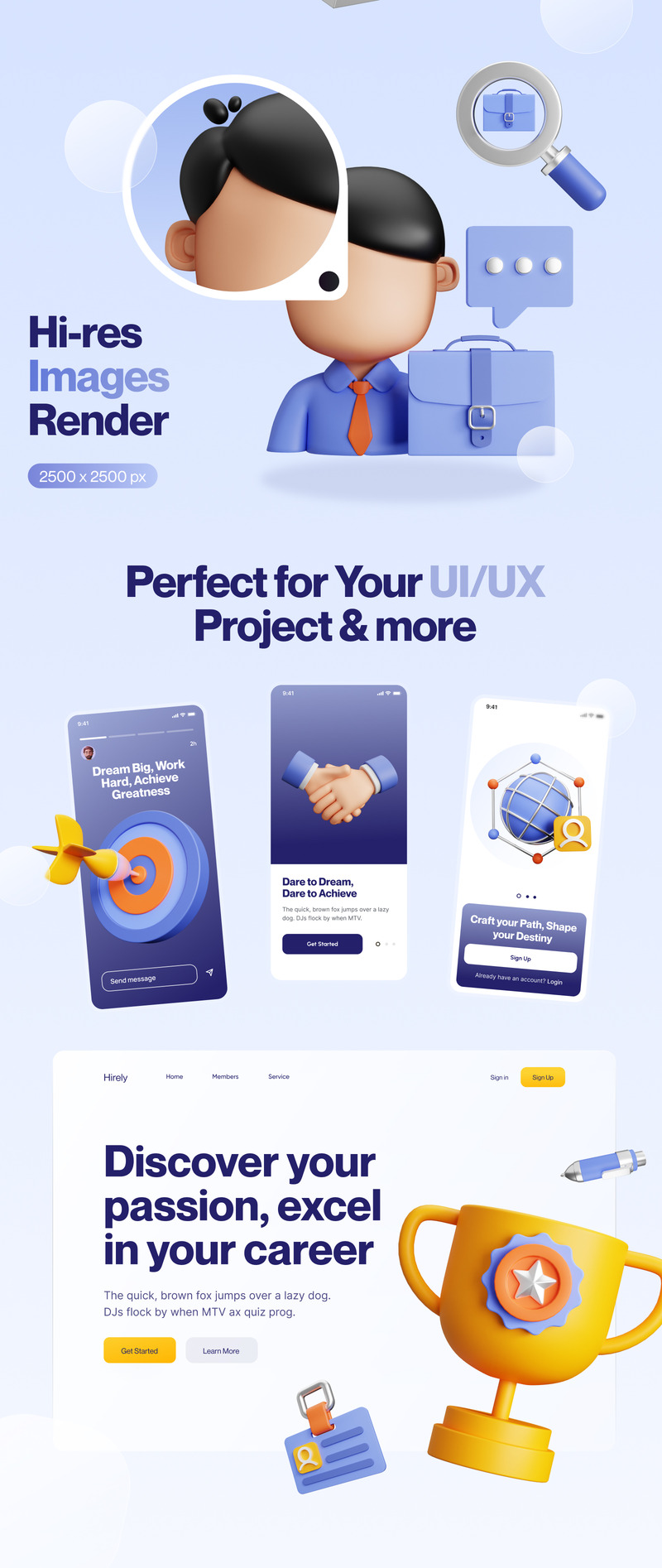 Hirely - Conjunto de iconos de trabajo y carrera en 3D - Características Imagen 2