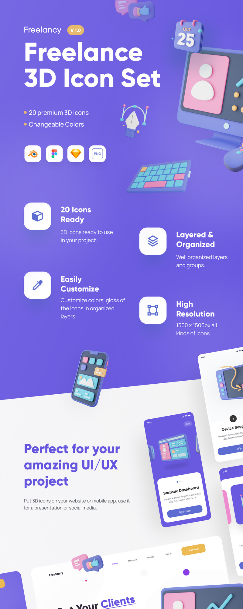 Freelancy - Freelance 3D Icon Set - Features Image 1
