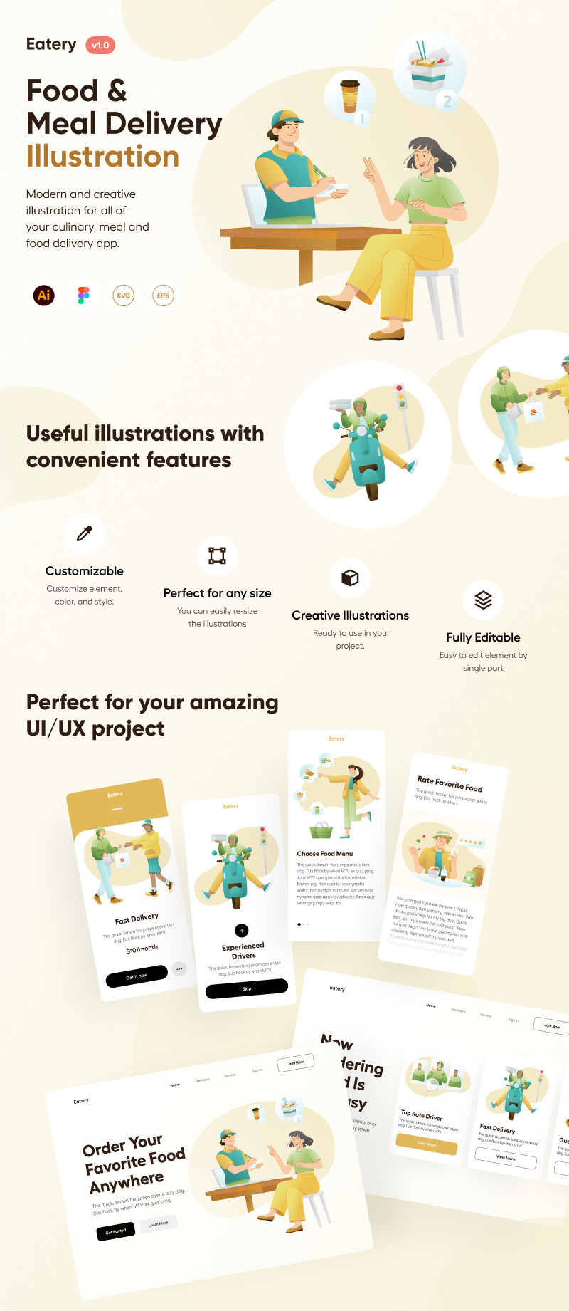 Eatery – Illustrationen zu Speisen und Essenslieferungen - Eigenschaften Bild 1