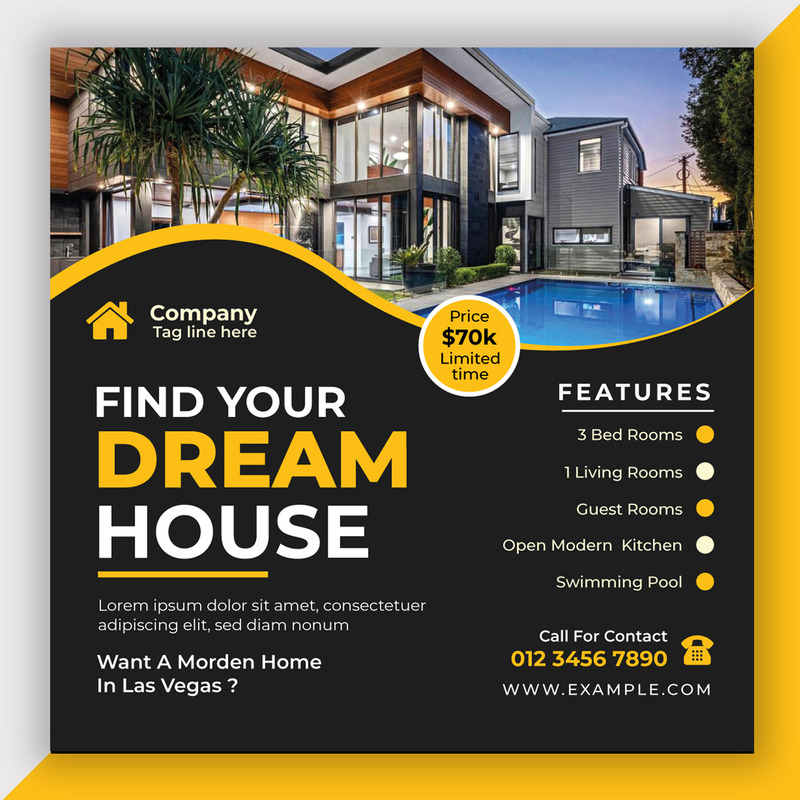 Макет шаблона сообщения в социальных сетях о недвижимости - Features Image 1