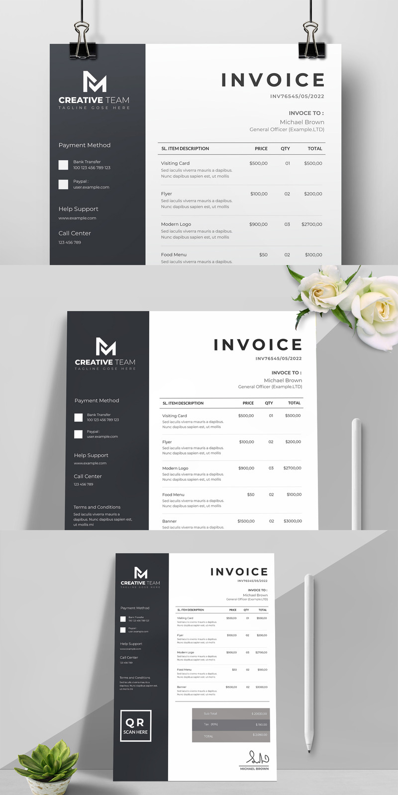 Black & white Invoice Template 374701 TemplateMonster