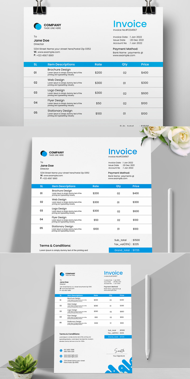Clean & Modern Invoice Template #374699 - TemplateMonster