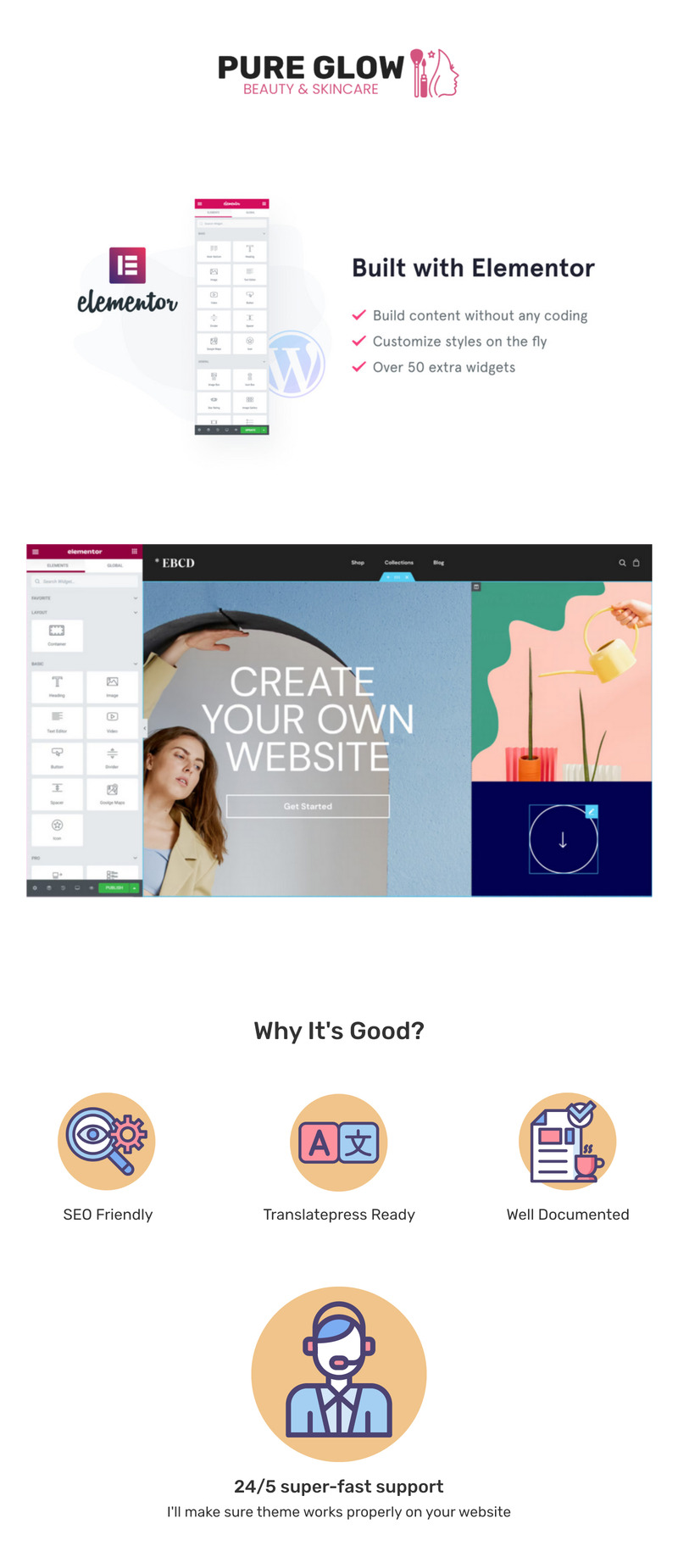 Pure Glow - Modèle WooCommerce Elementor pour boutique de beauté et de soins de la peau - Caractéristiques de l’image 1