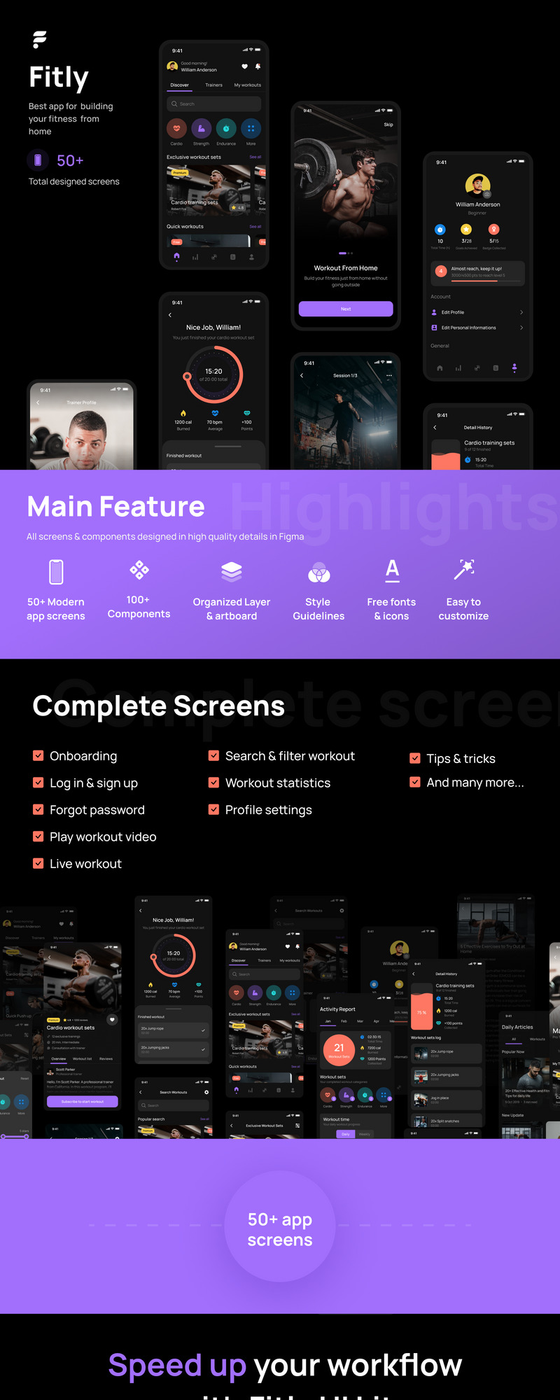 Fitly-app - Moderne fitness-app UI-ontwerpkit - Features Image 1