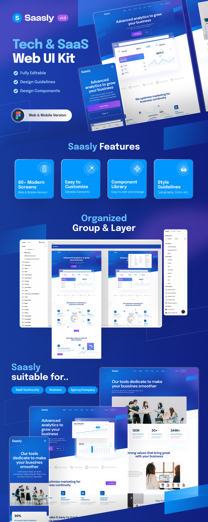 Saasly – Tech & SaaS веб-сайт і мобільний UI Kit - Features Image 1