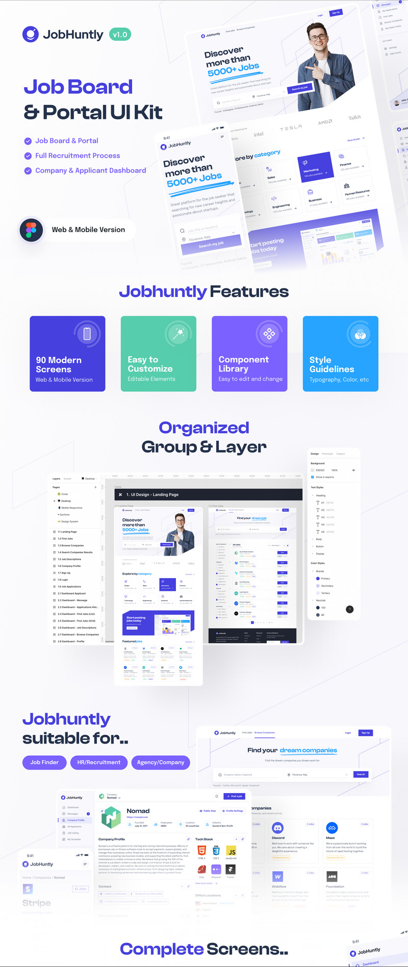 Jobhuntly - Job Board & Portal UI Kit - Features Image 1