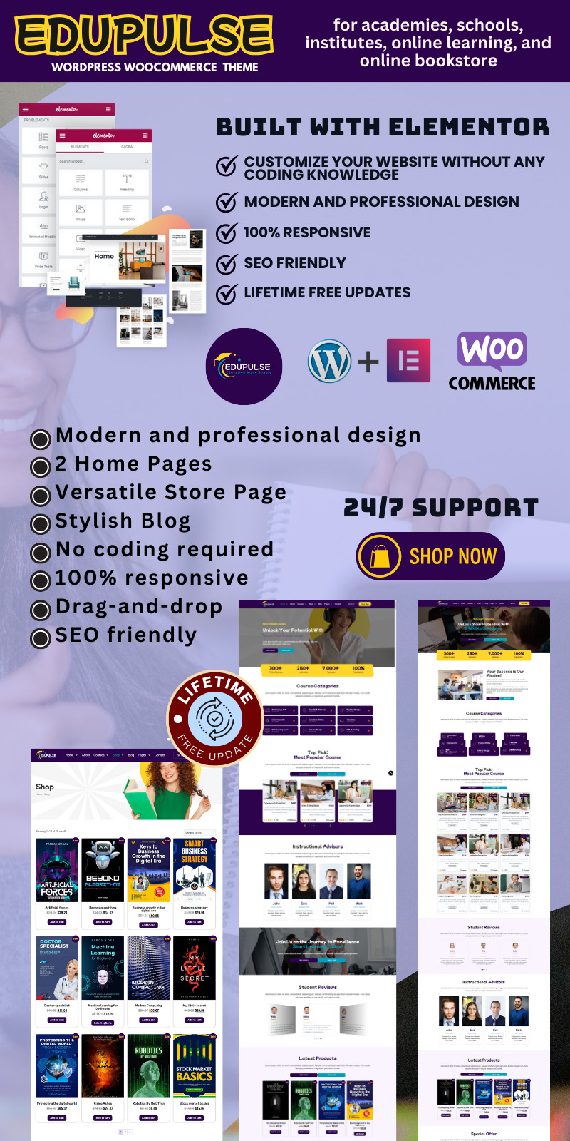 Edupulse - Akademiler, Okullar ve Çevrimiçi Kitap Mağazası ile Çevrimiçi Öğrenme için WordPress Teması - Features Image 1