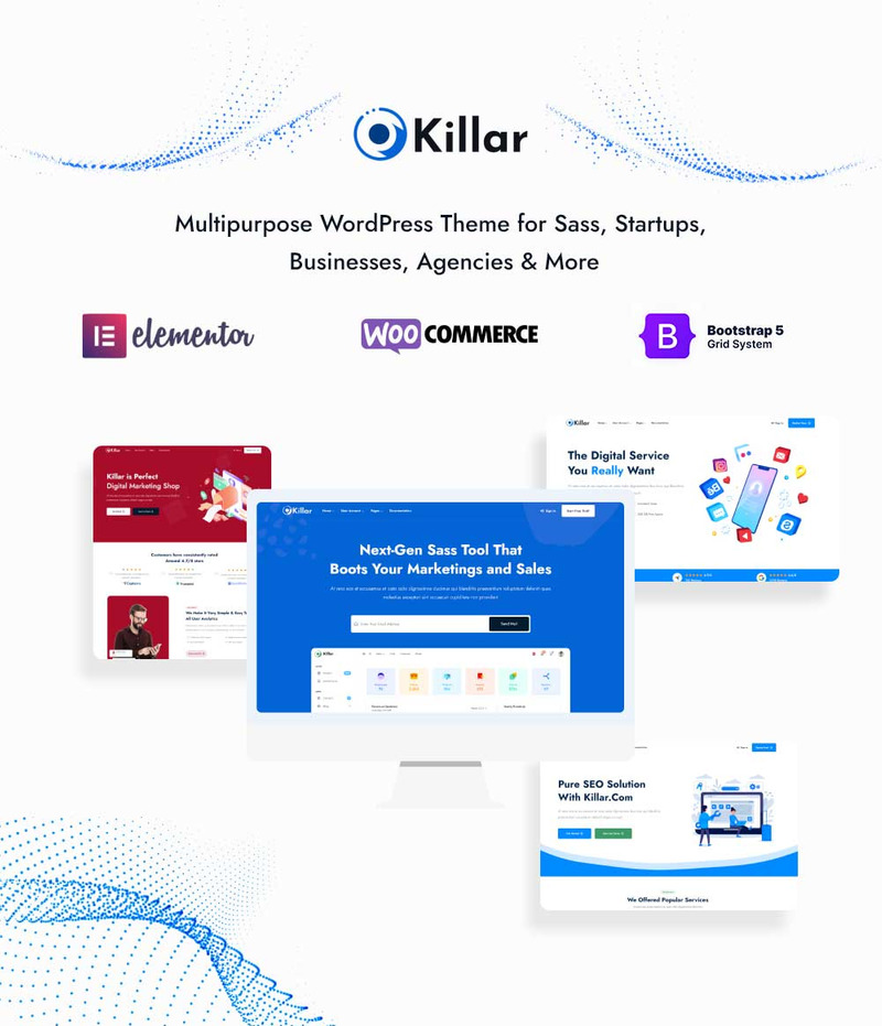 Killar — тема WordPress для WooCommerce, предназначенная для стартапов и агентств, работающих в сфере SaaS. - Features Image 1