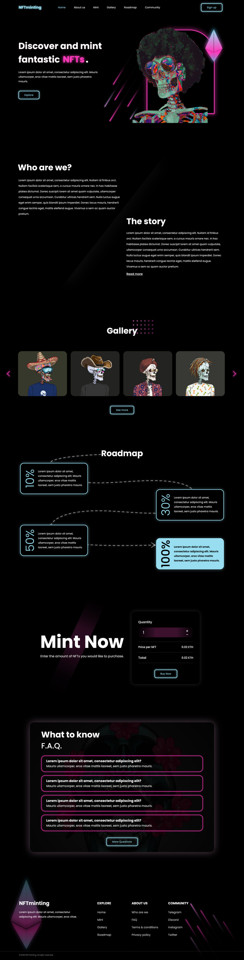 Progettazione del modello dell'interfaccia utente della pagina di destinazione del mercato NFT - Caratteristiche Immagine 1