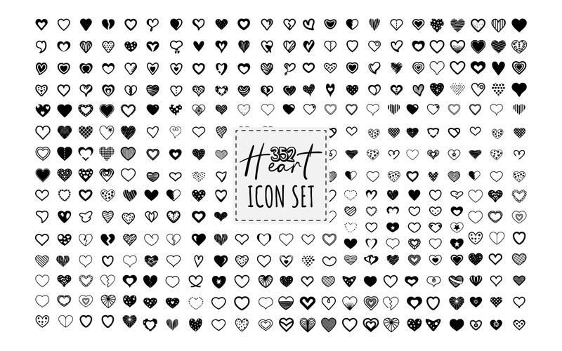 A Set of 352 Heart SVG Bundle. Collection of illustrated heart icons - Features Image 1