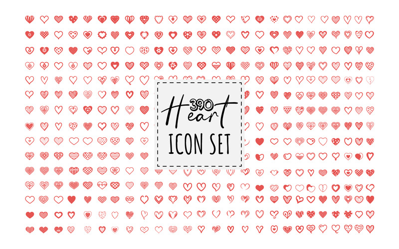 Ein Set mit 390 Herz-SVG-Bündeln. Sammlung illustrierter Herzsymbole - Eigenschaften Bild 2