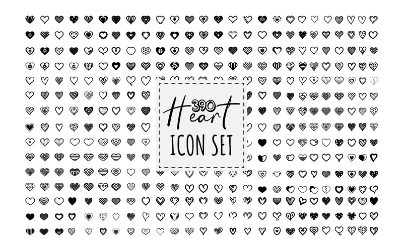 Ein Set mit 390 Herz-SVG-Bündeln. Sammlung illustrierter Herzsymbole - Eigenschaften Bild 1