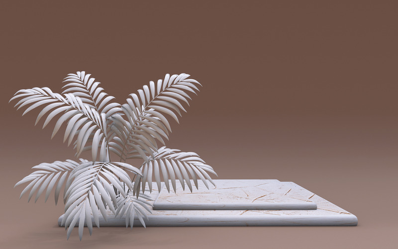 Podio quadrato bianco 3D con palmo. Cosmetici, piedistallo per la promozione di prodotti di bellezza. - Caratteristiche Immagine 1