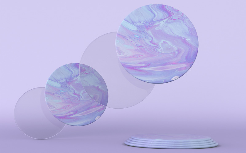 Forme geometriche minime 3D su sfondo viola pastello - Caratteristiche Immagine 1