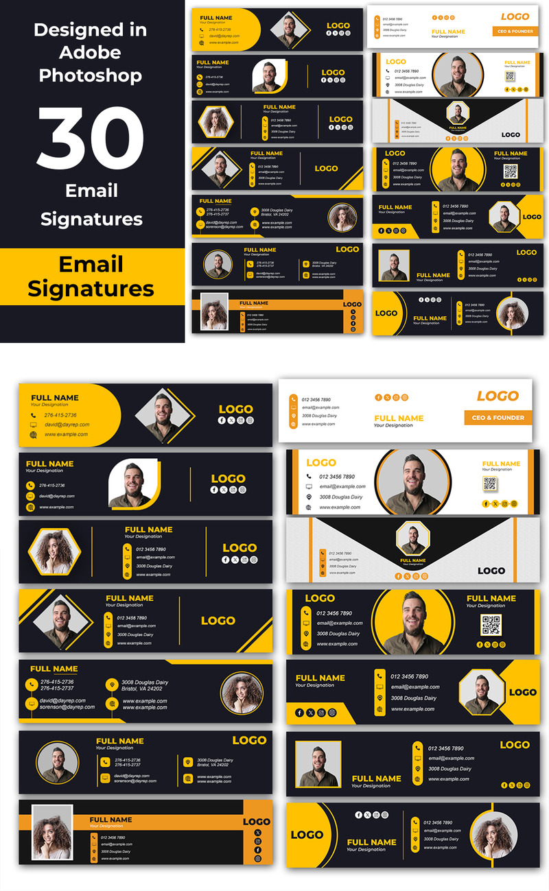 Pack de 30 modèles PSD de signatures d'e-mail professionnelles - Caractéristiques de l’image 1