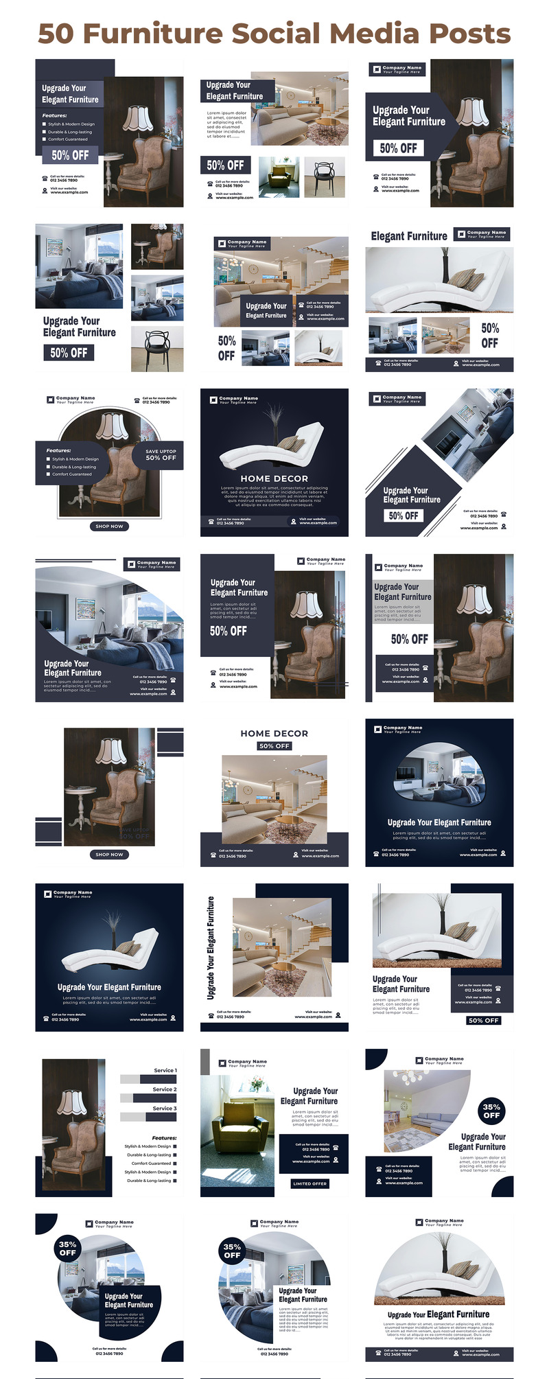 50 Furniture Interior Design Social Media Posts Bundle - Features Image 1