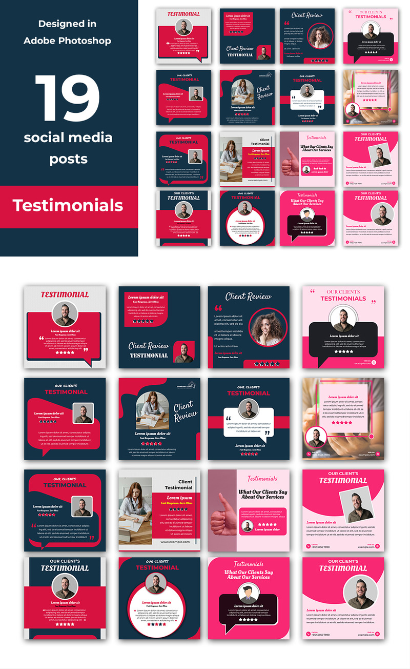 19 modelli PSD per post di testimonianze sui social media - Caratteristiche Immagine 1