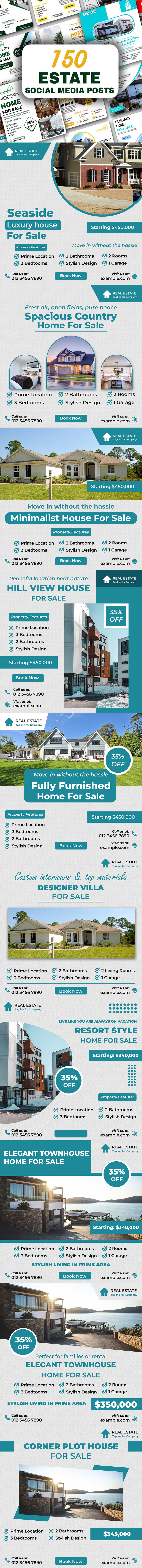 150 Estate Sale Rent Social Media Posts easy editable in Adobe Photoshop - Features Image 1