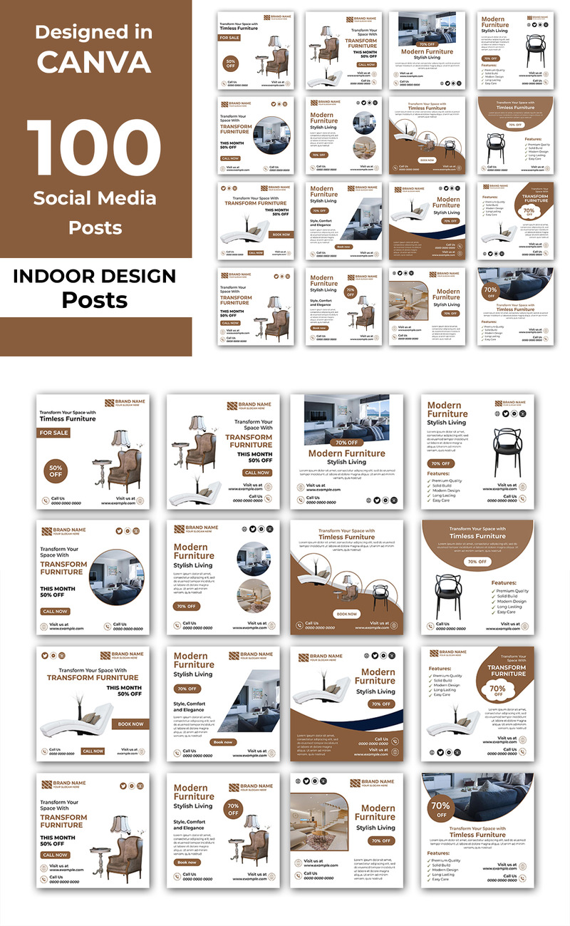 100 Furniture Social Media Posts Editable in Canva - Features Image 1