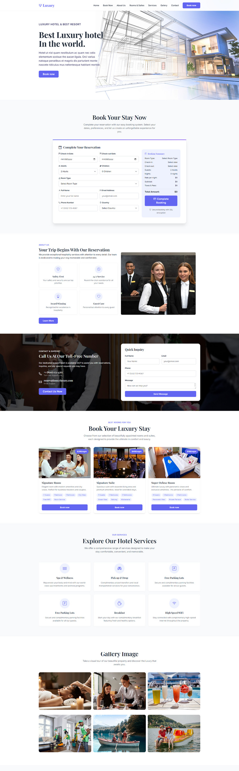 Lusso - Modello di destinazione HTML per prenotazioni di hotel e di lusso - Caratteristiche Immagine 1