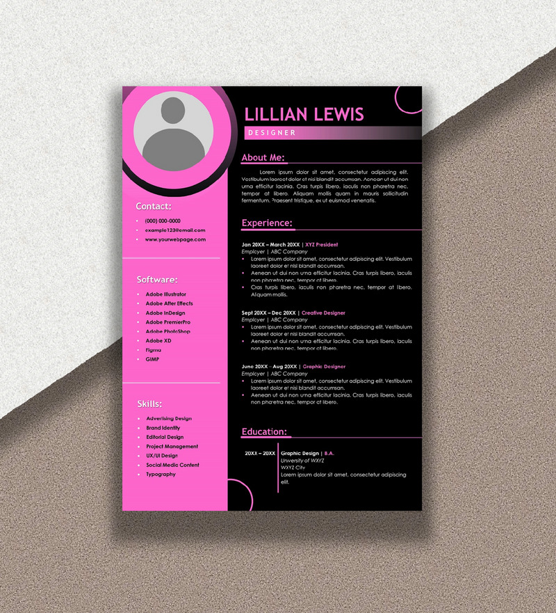 Designer Pink Printable Resume Template - Features Image 1