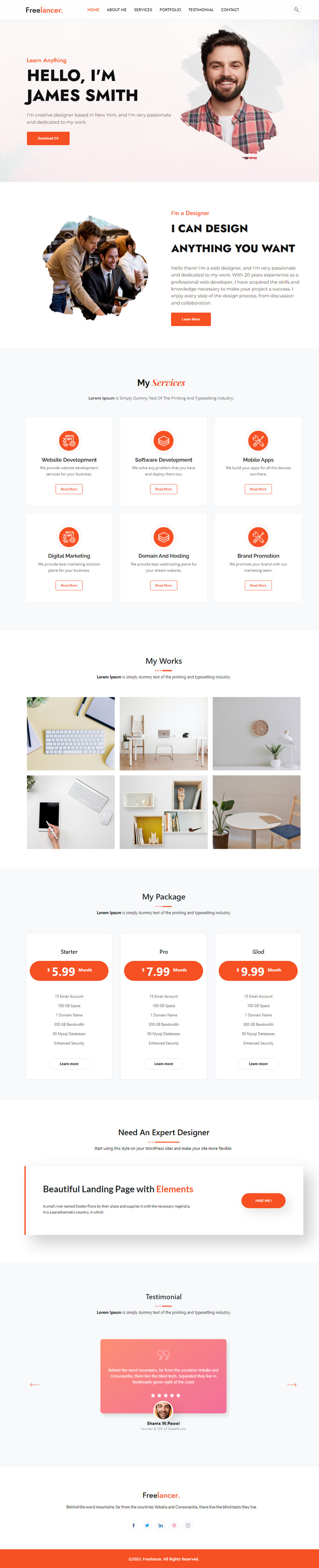 Freelancar - Personal Porfolio for Freelancer One Page WordPress Theme - Features Image 1