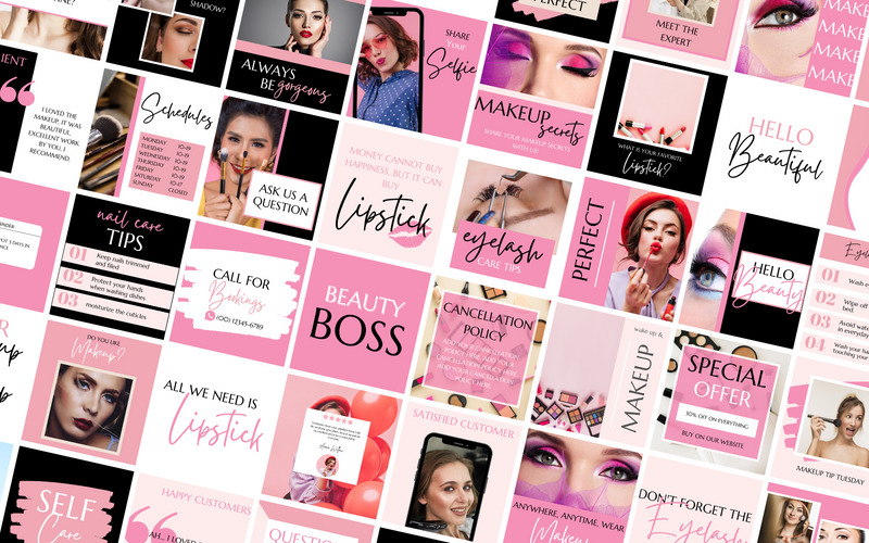50 Premium-Canva-Vorlagen für Make-up-Künstler für soziale Medien - Eigenschaften Bild 1