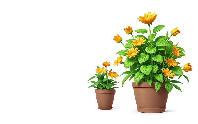 Il girasole Premium cresce in un vaso di fiori su sfondo bianco - Caratteristiche Immagine 1