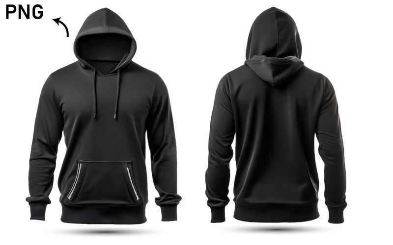Schwarzes T-Shirt mit Kapuzenpullover. Nr. 3 - Eigenschaften Bild 1