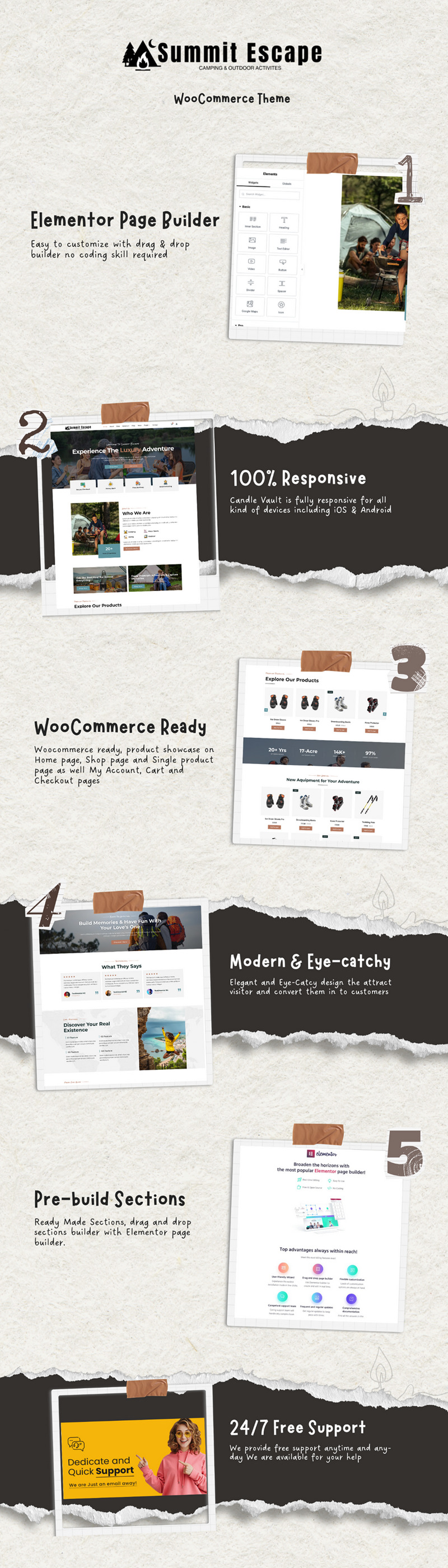 Summit Escape — тема WooCommerce для кемпинга, приключений и активного отдыха - Features Image 1