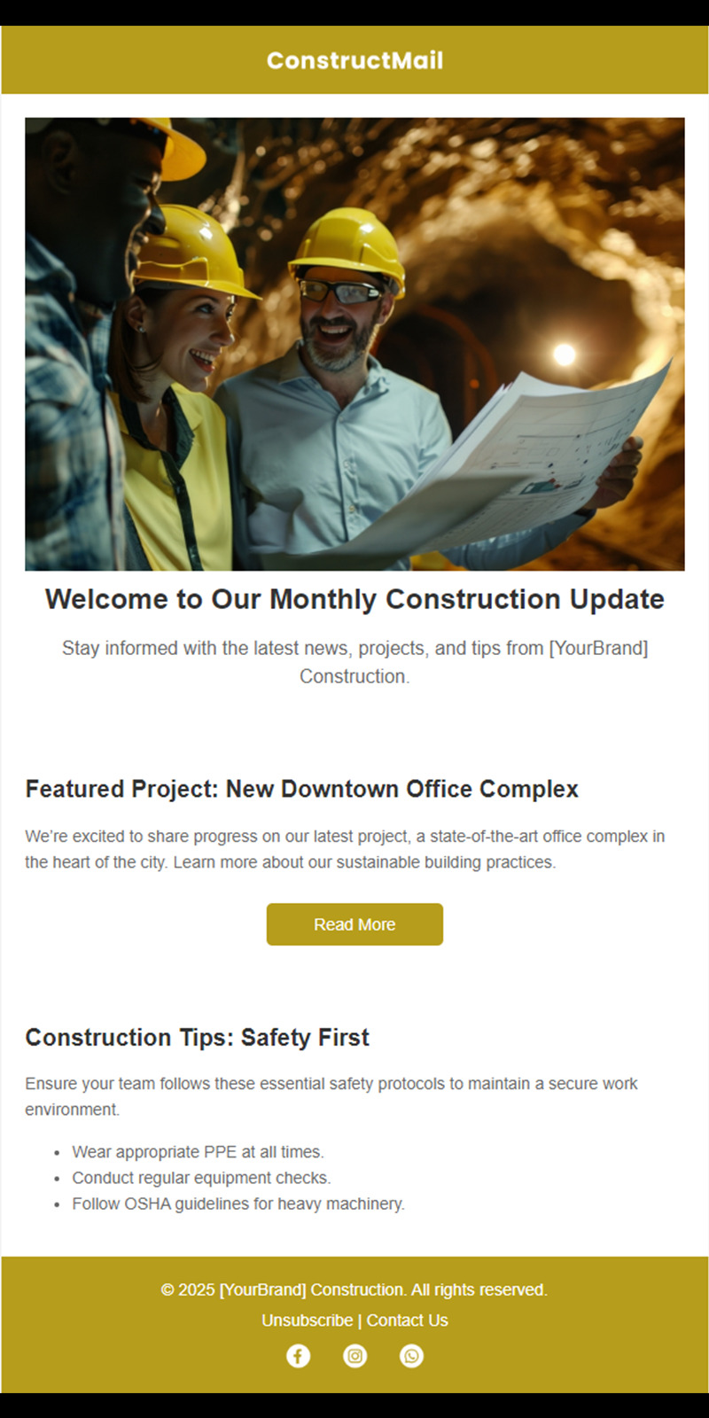 ConstructMail – Mall för nyhetsbrev för byggföretag - Features Image 1
