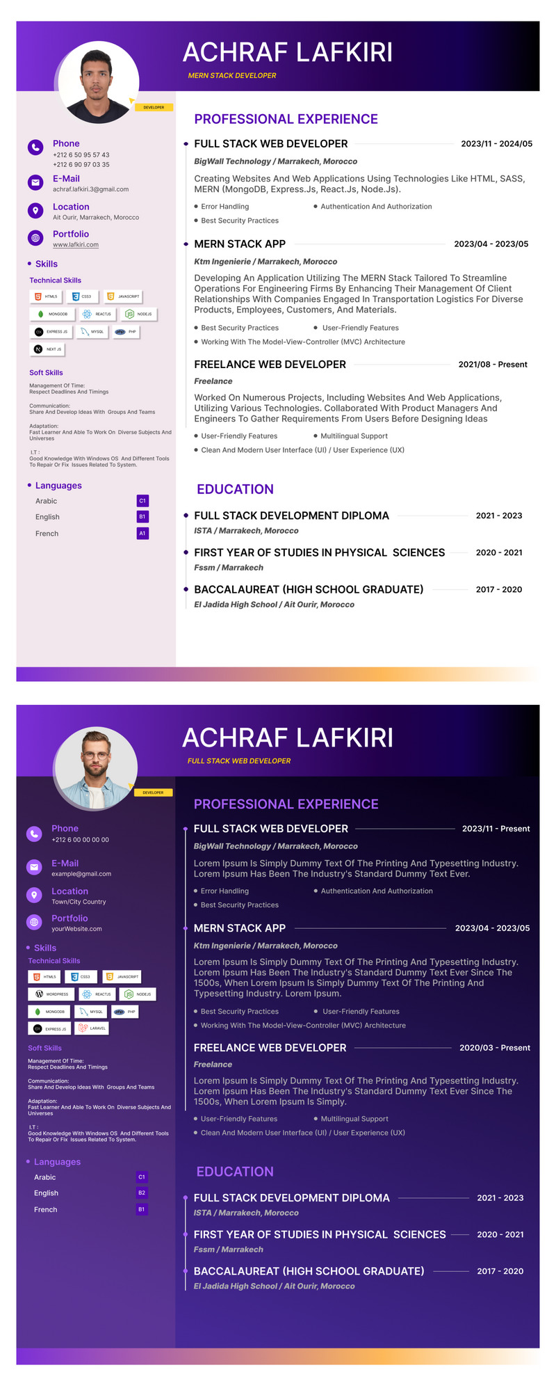 Achraf Lafkiri Modèles de CV imprimables GRATUITS - Caractéristiques de l’image 1