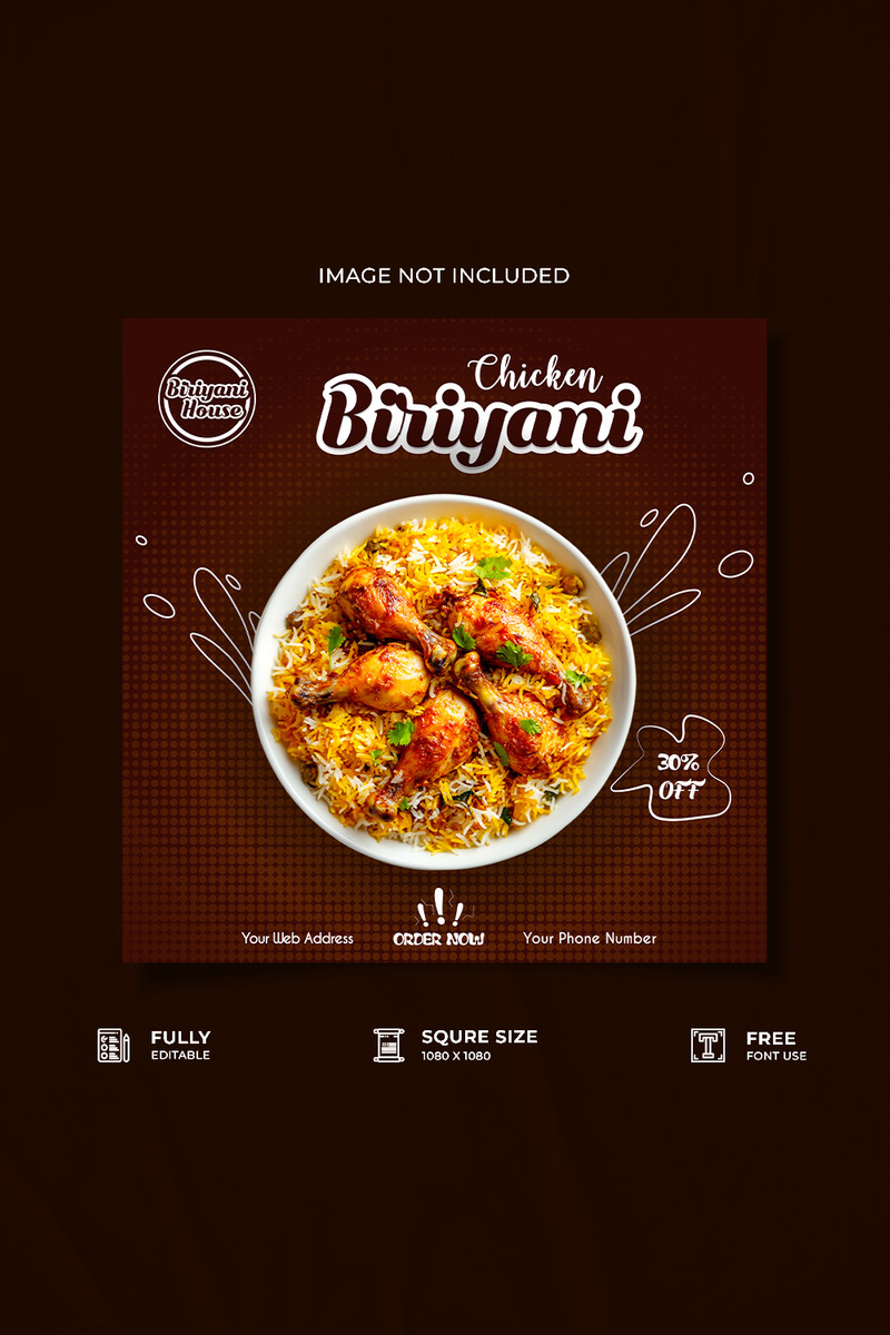 Restaurant biriyani social media poster template - Features Image 1